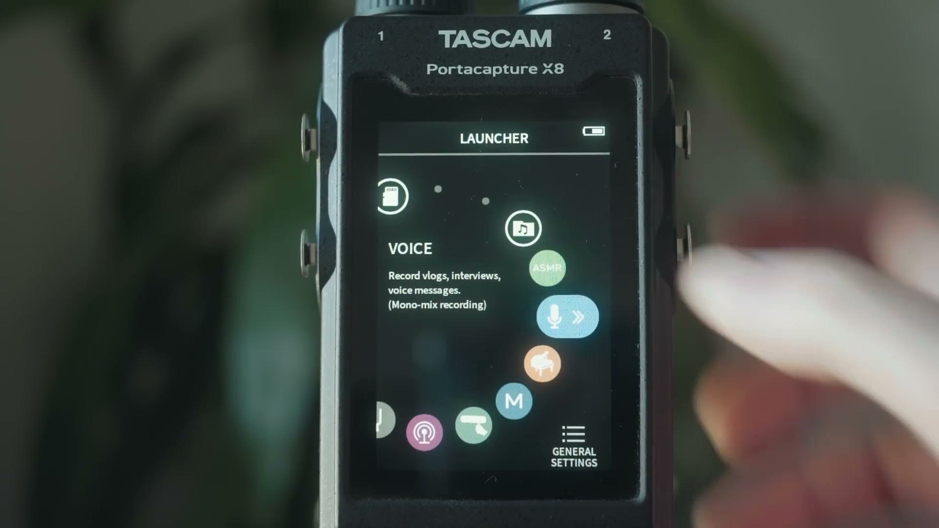 Tascam X8 launcher screen with recording presets