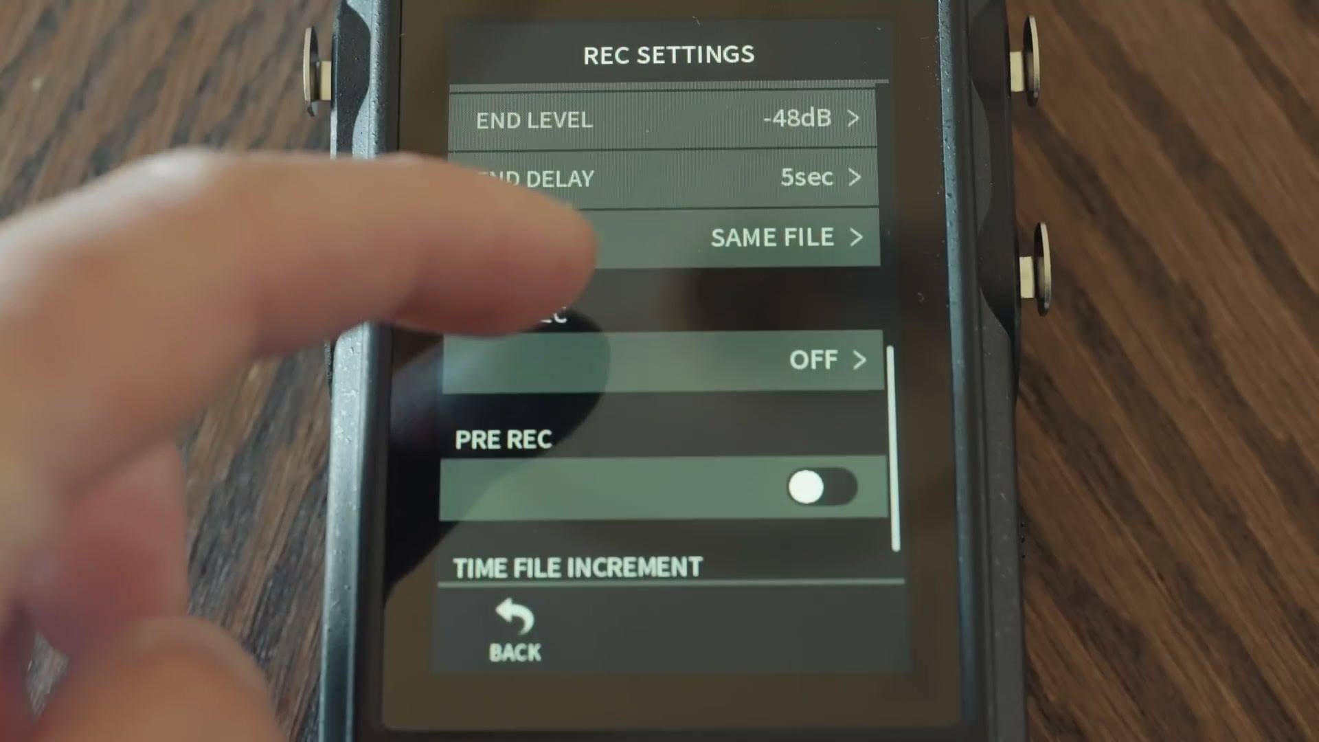 Tascam X8 recording settings menu