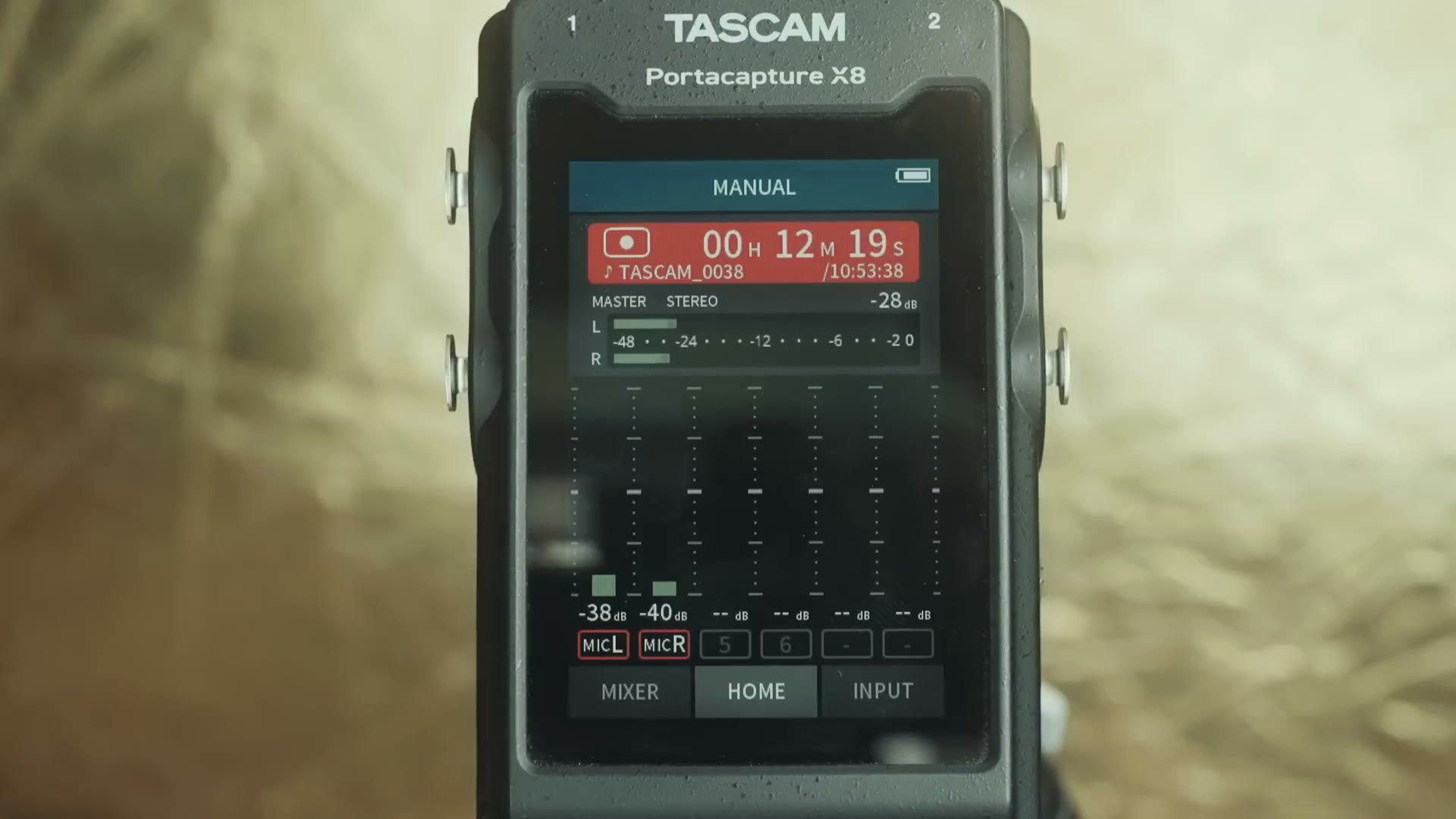 Tascam X8 screen showing elapsed recording time