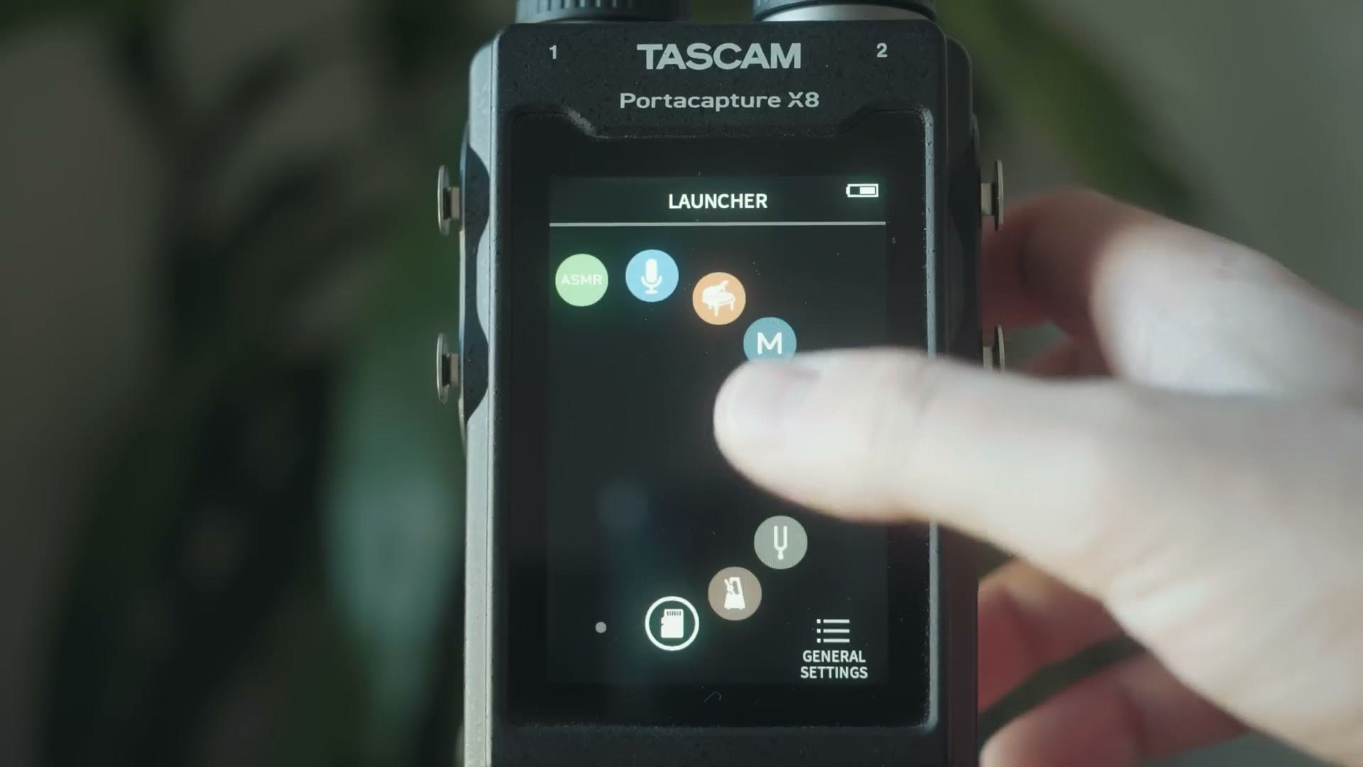 Tascam X8 color touchscreen showing the launcher
