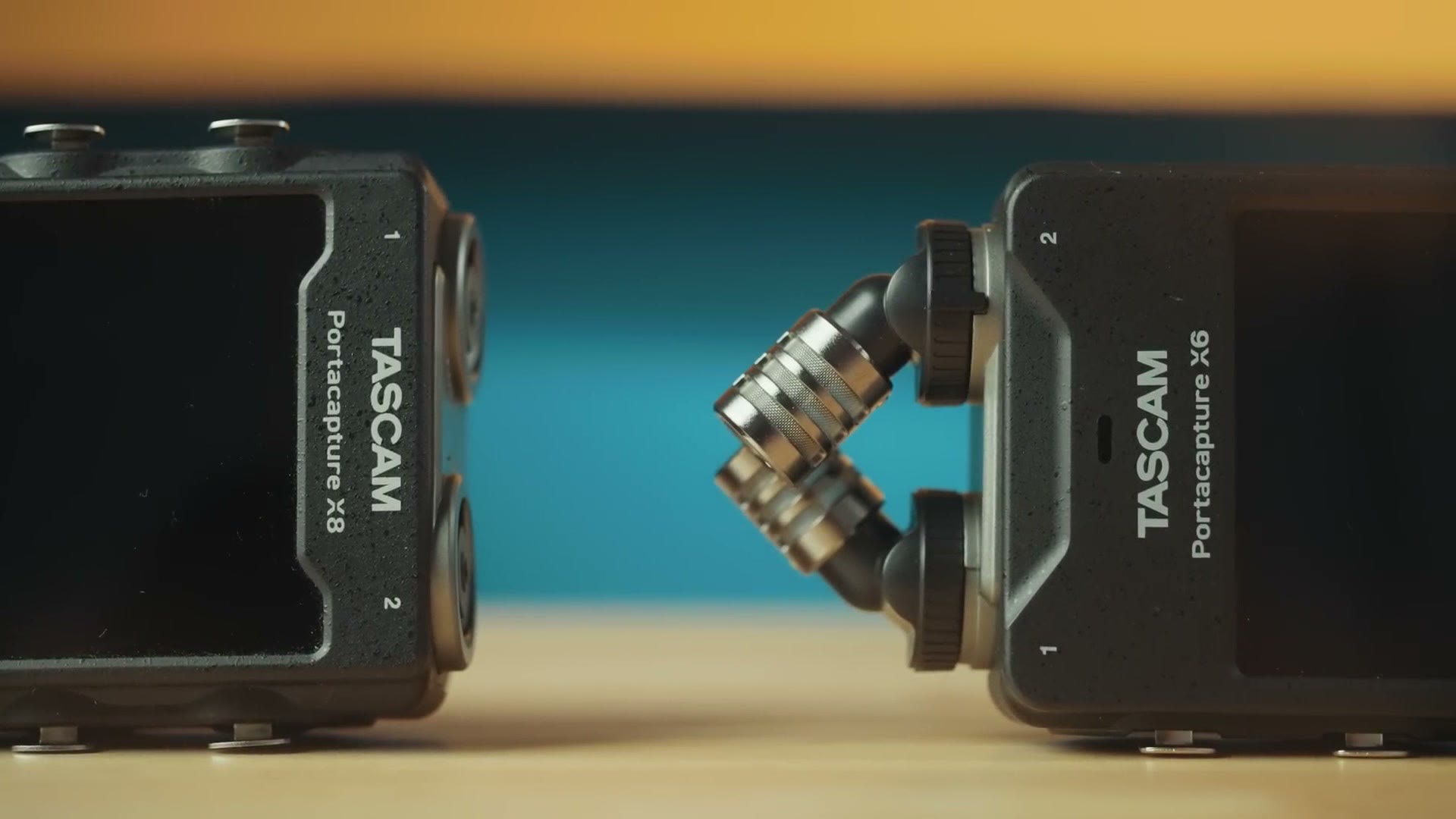 Tascam X8 and X6 side by side showing their top microphone pairs