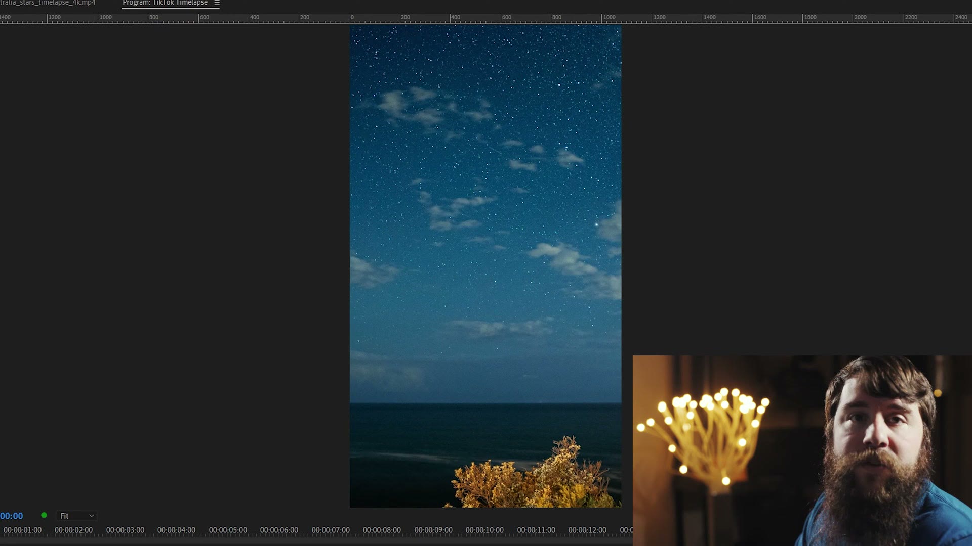 The same night sky timelapse scaled up to completely fill the vertical frame, with no black bars.