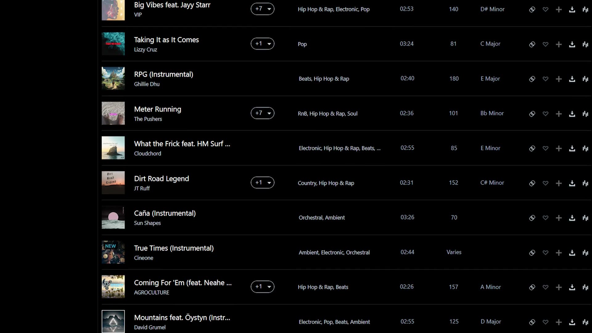 The Track Club music catalog in a web browser