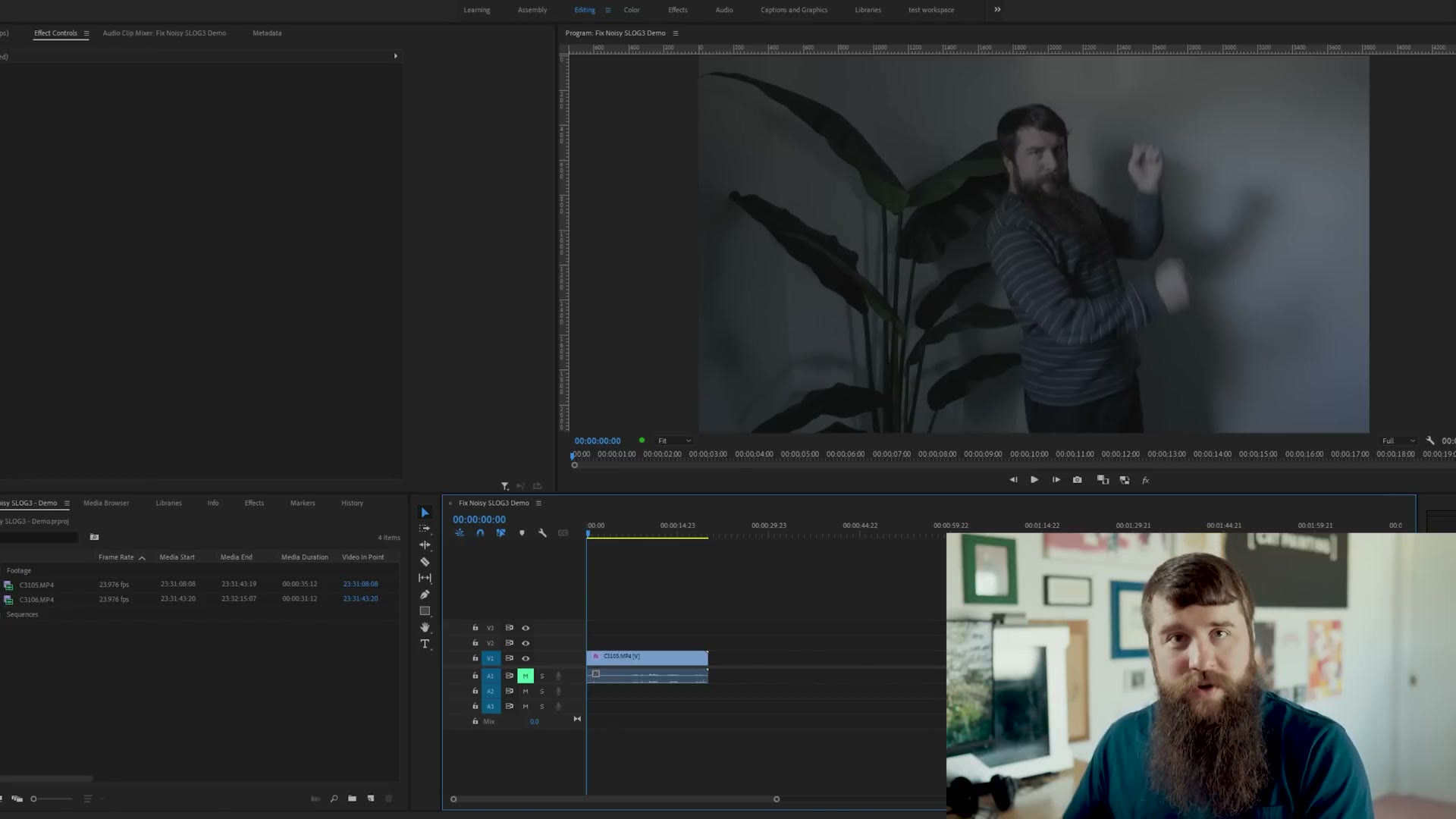 An intentionally underexposed S-Log3 clip in Premiere Pro