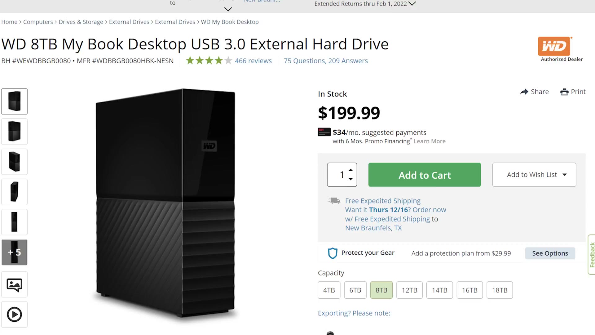 WD My Book external hard drive listing