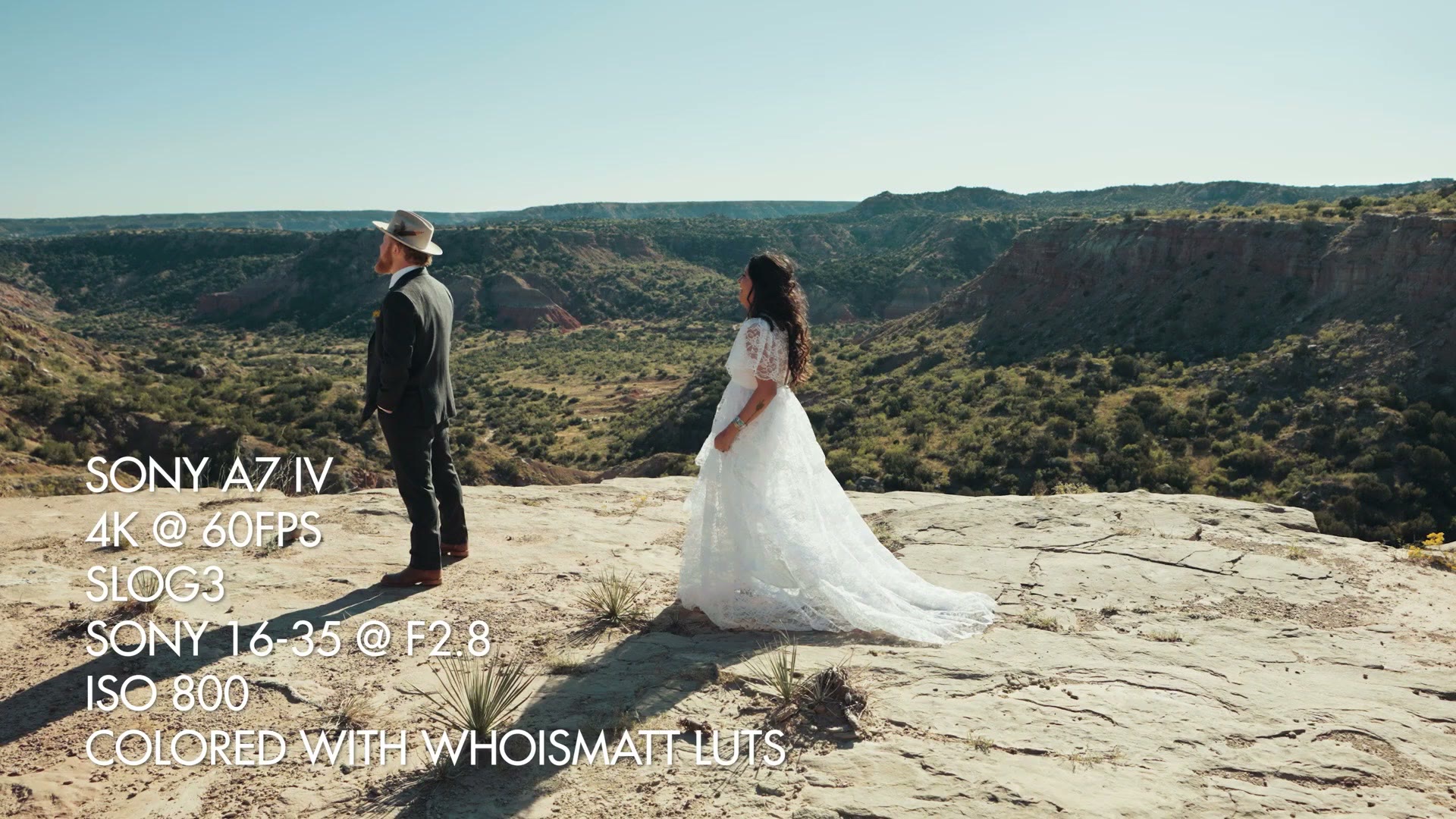 Wedding footage with camera settings overlaid