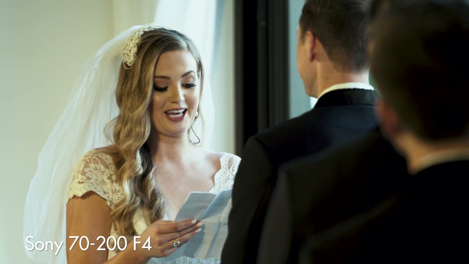 A bride reading her vows, filmed on the Sony 70-200 F4