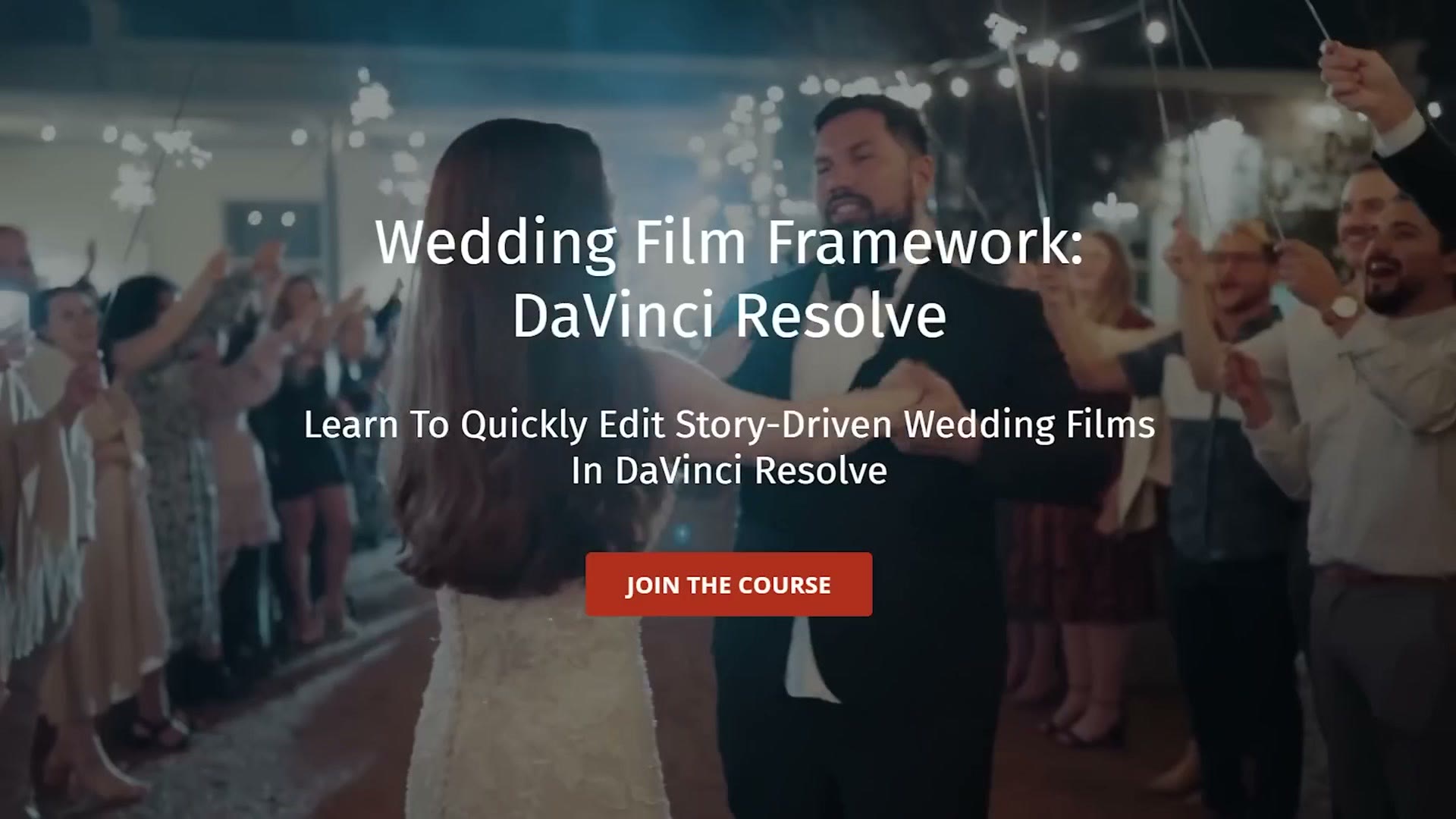 The Wedding Film Framework DaVinci Resolve course landing page with the join the course button