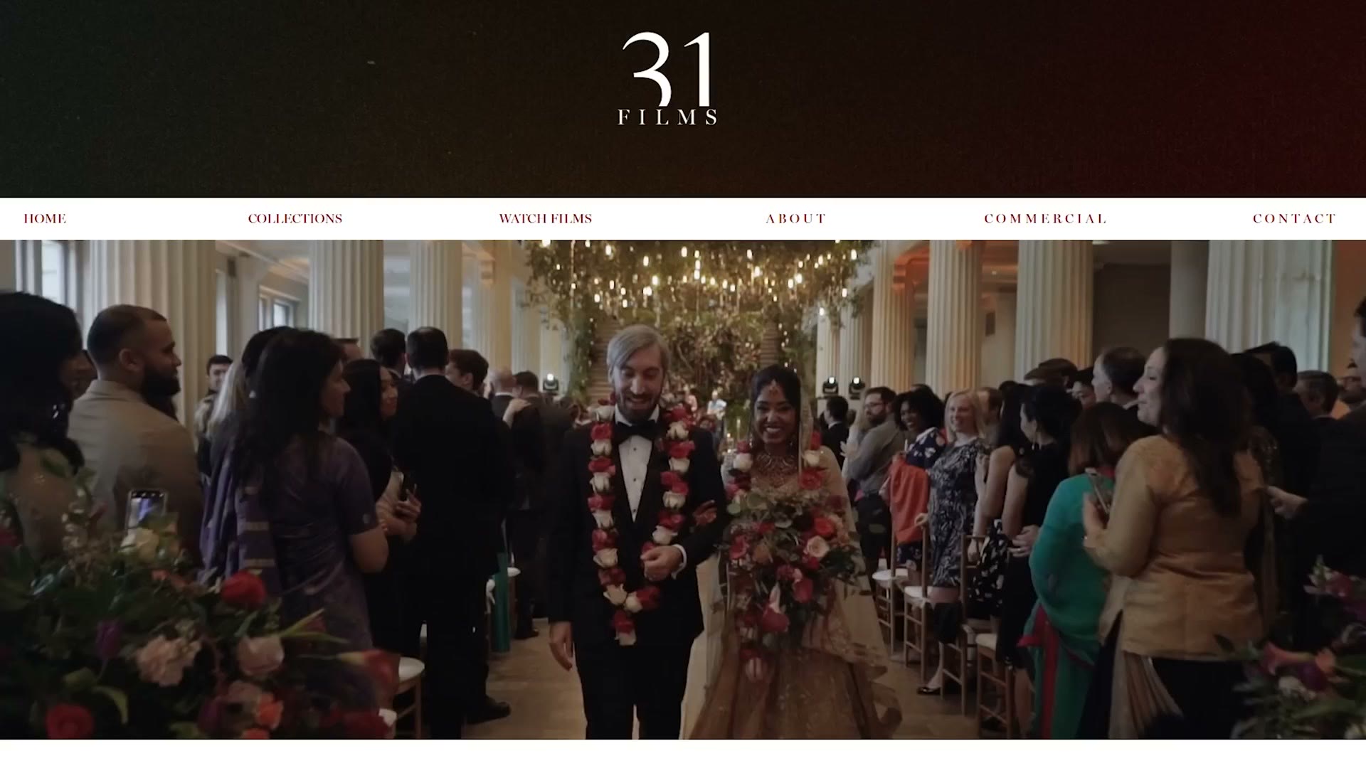 The 31 Films website homepage with a wedding film still of a couple walking through a crowd of guests.
