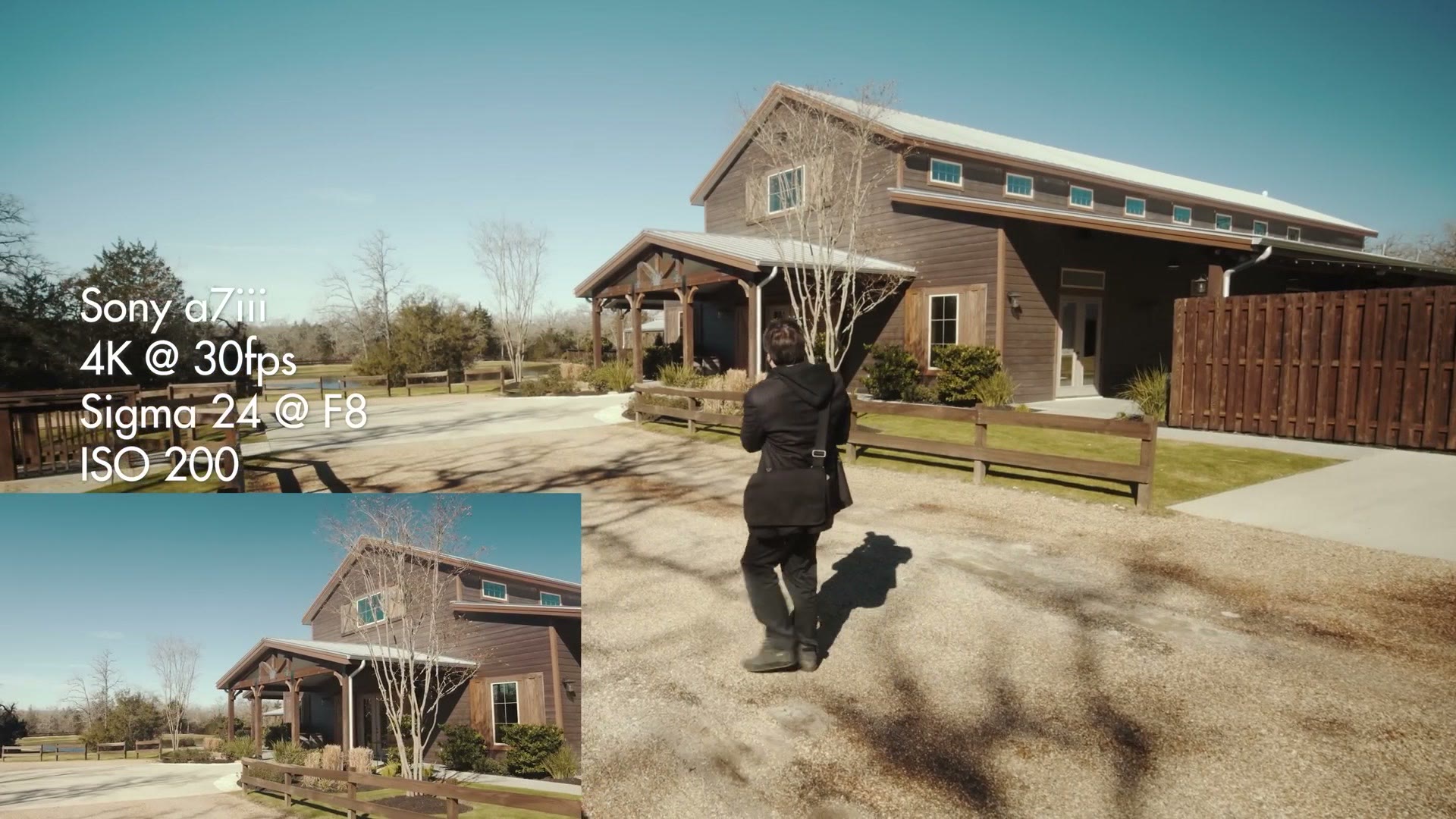 Wedding venue b-roll with camera settings overlaid