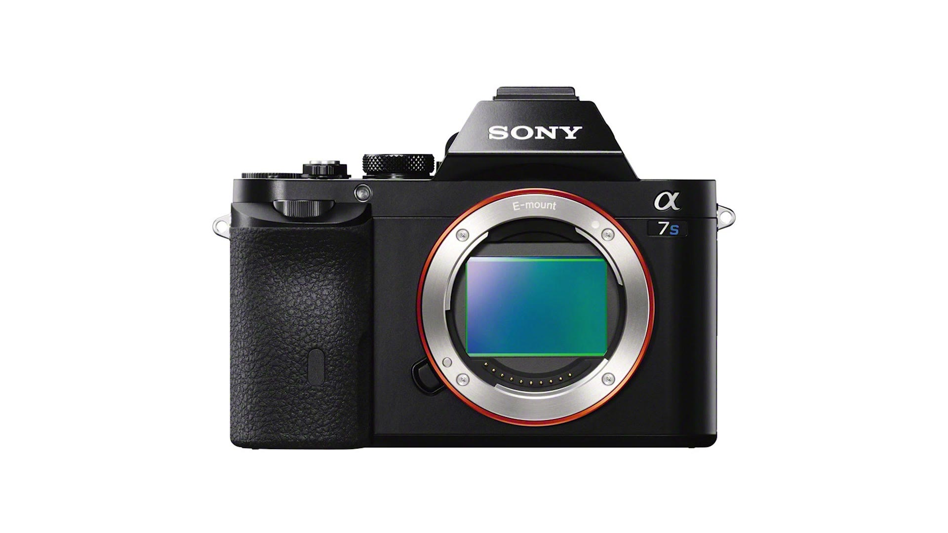 Product render of the original Sony a7S body with no lens attached, showing the exposed sensor