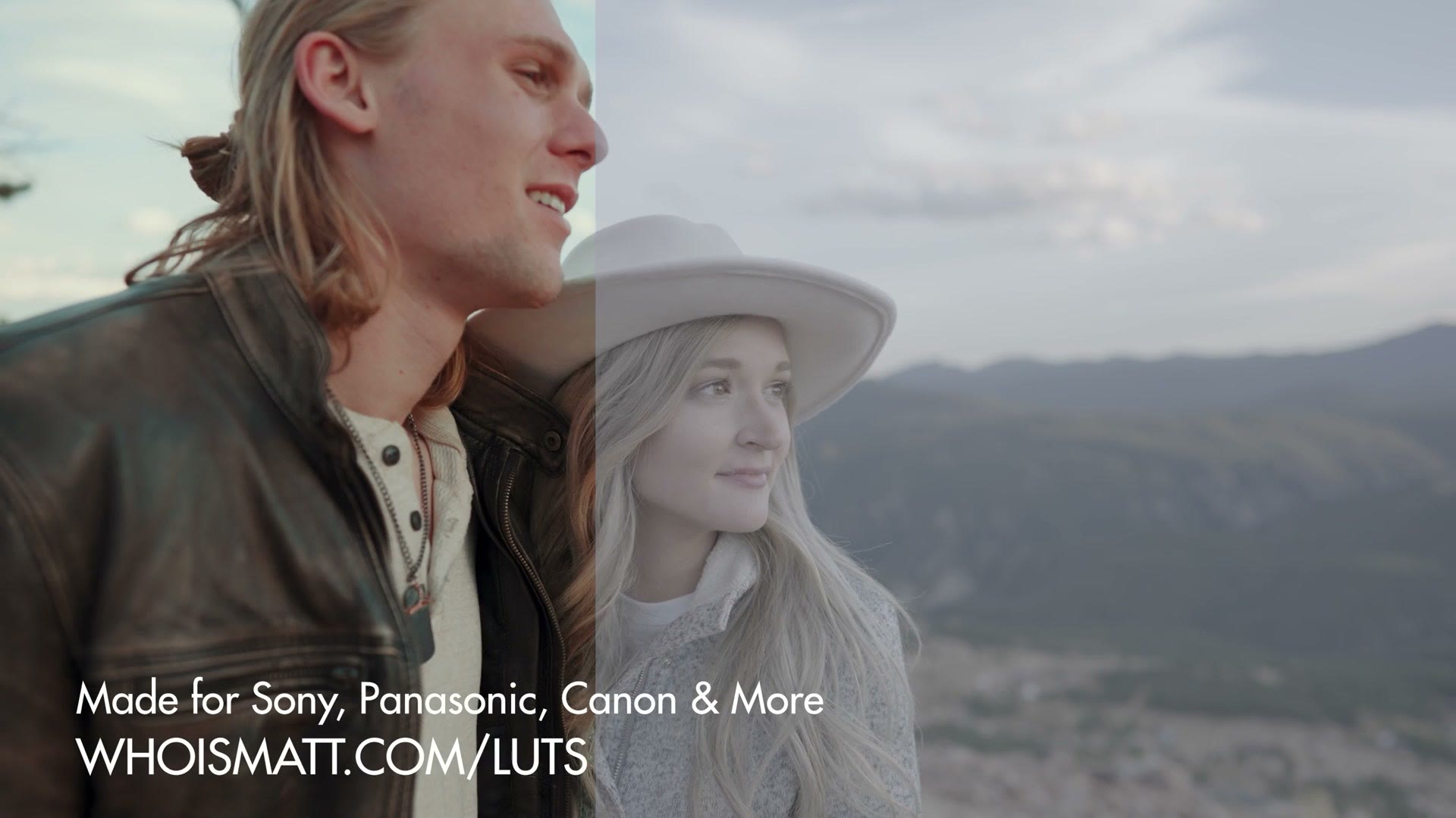 WhoisMatt LUTs end card over a wedding film clip