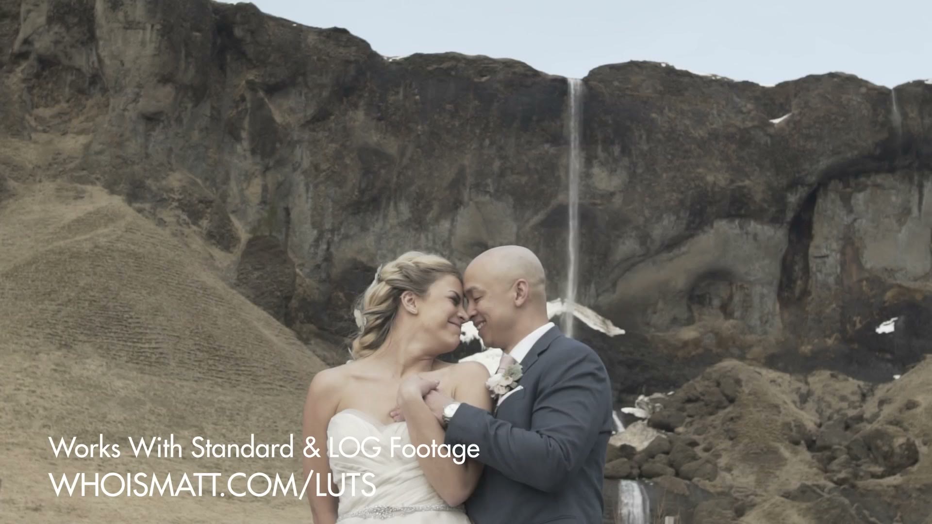 WhoisMatt LUTs end card over a wedding film clip