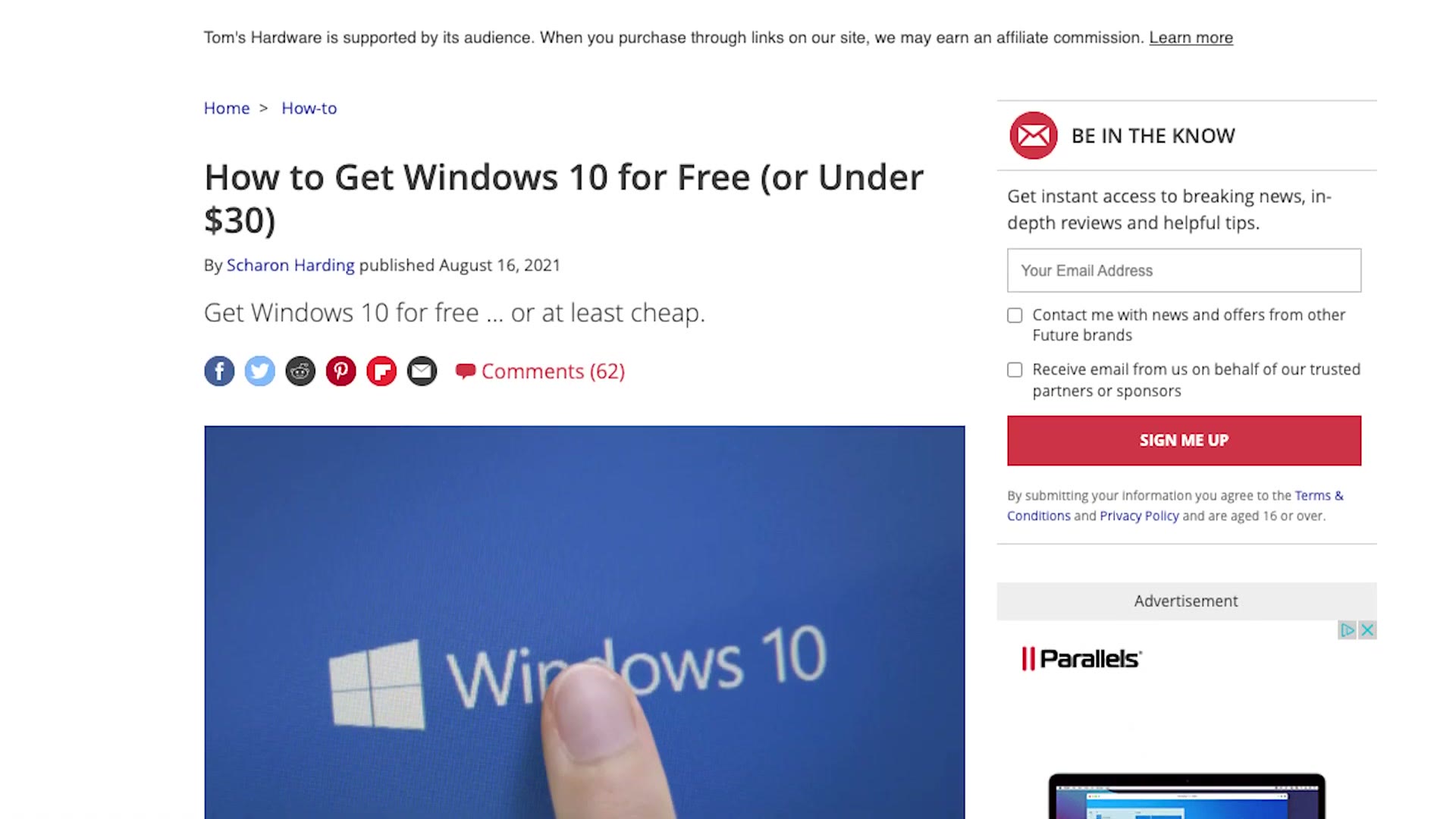 Article about getting Windows 10 free or cheap