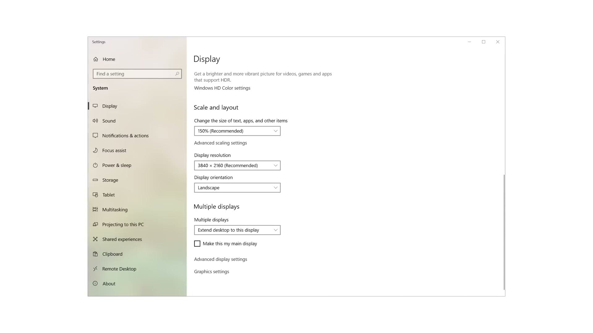 Windows display scaling settings