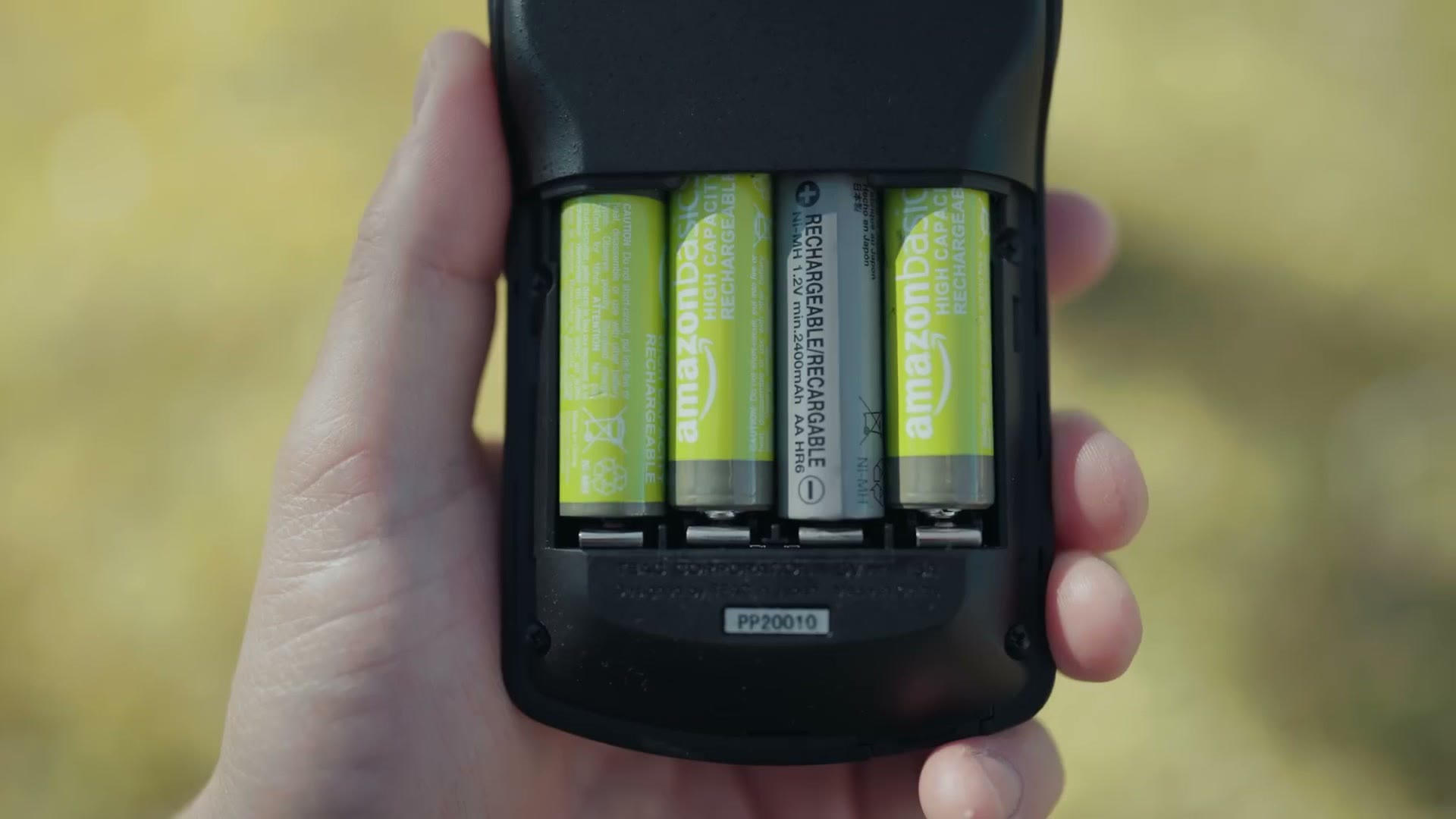 Four AA batteries in the Tascam X8