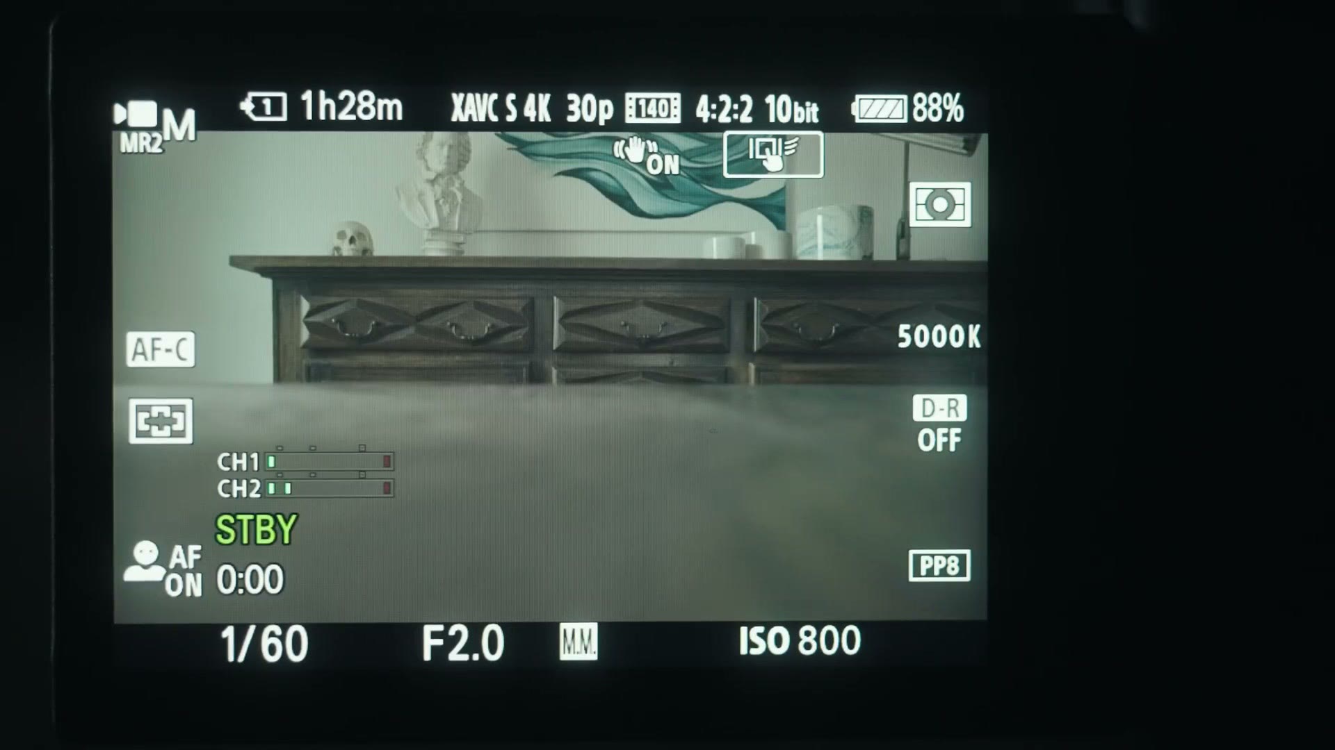 Camera display showing XAVC S 4K 30p 4:2:2 10-bit