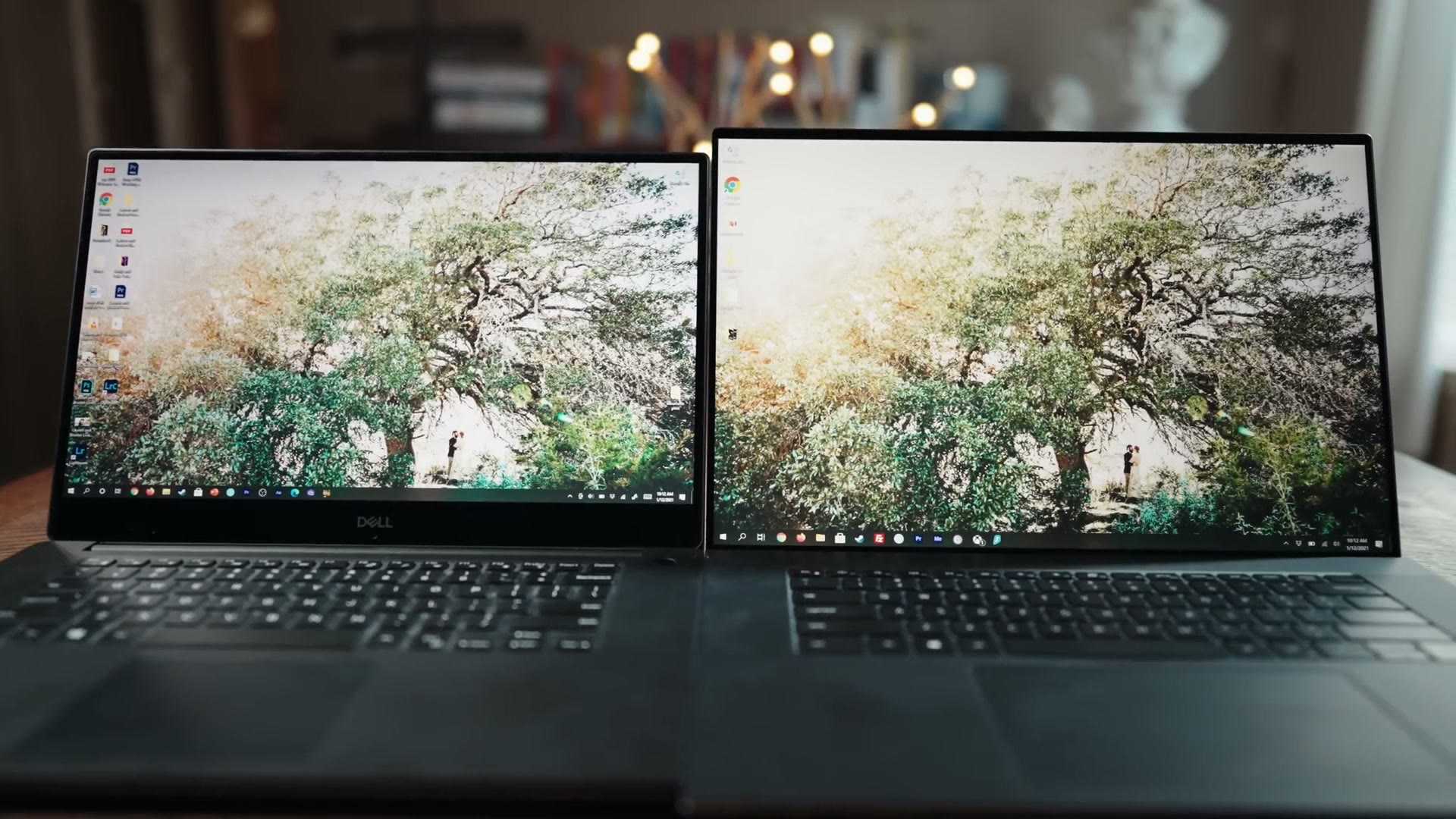 The XPS 15 and XPS 17 side by side showing how much taller the 16 by 10 screen is next to the 16 by 9 one