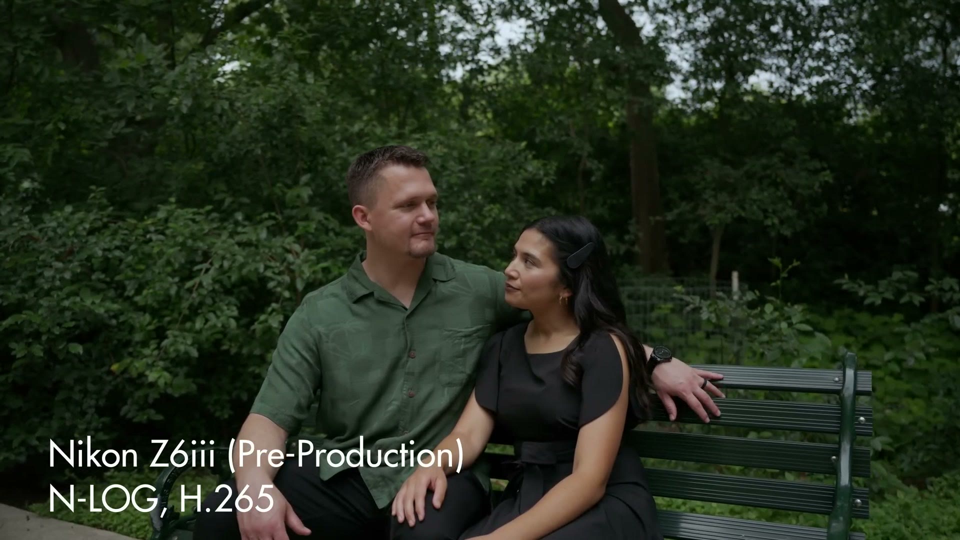 Wedding couple sitting on a bench, filmed on the Nikon Z6 III in N-Log