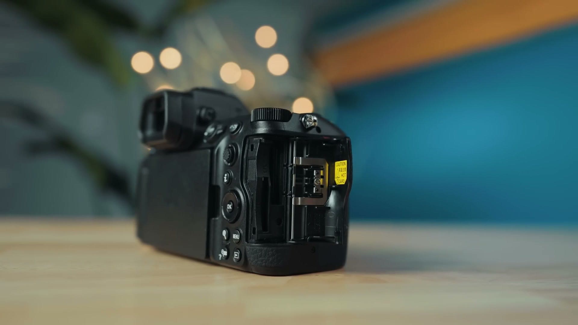 The open memory card door on the Nikon Z6 III showing the CFexpress Type B and SD card slots