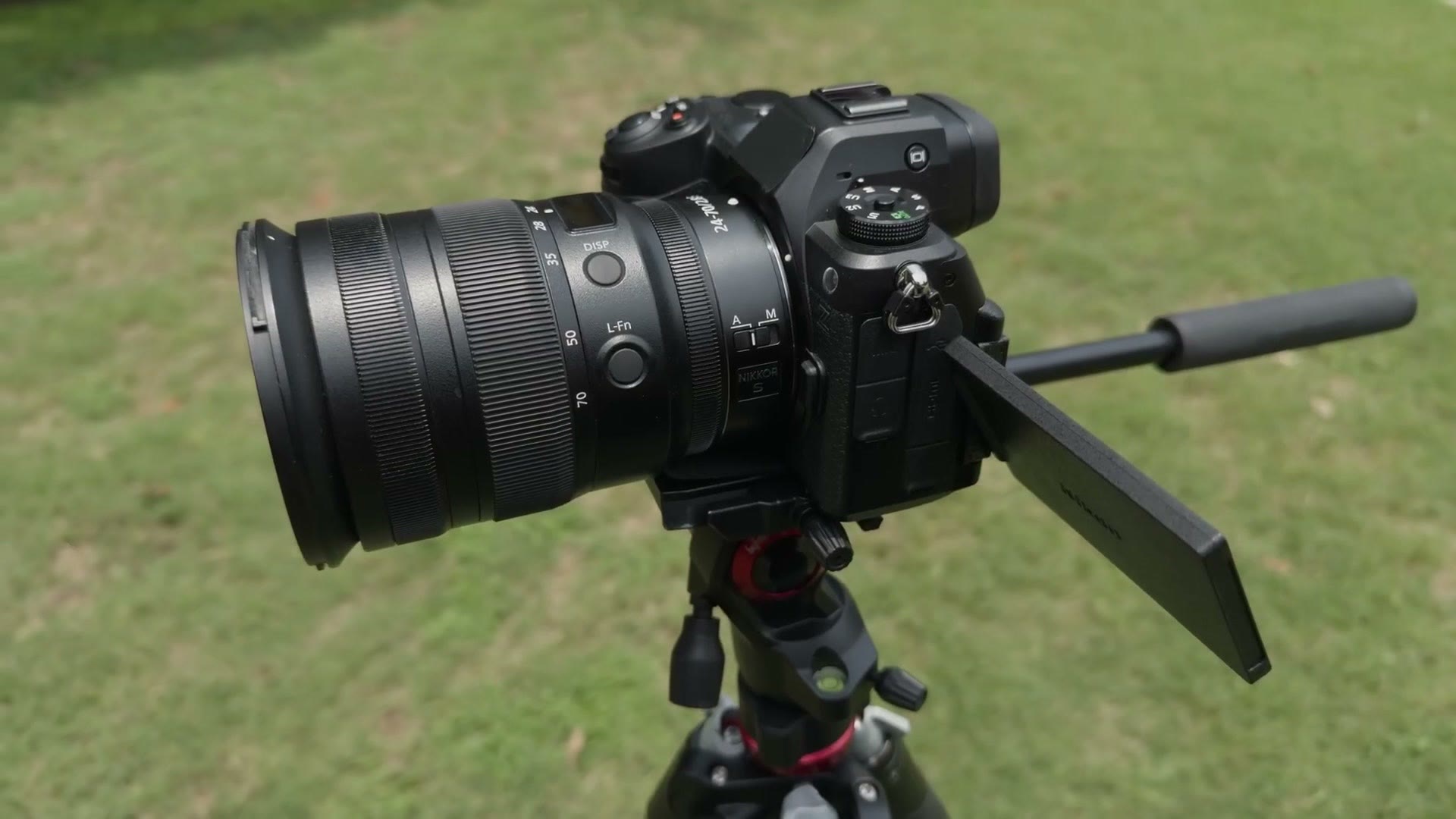 Nikon Z6 III mounted on a tripod outdoors in direct sunlight for an overheating test