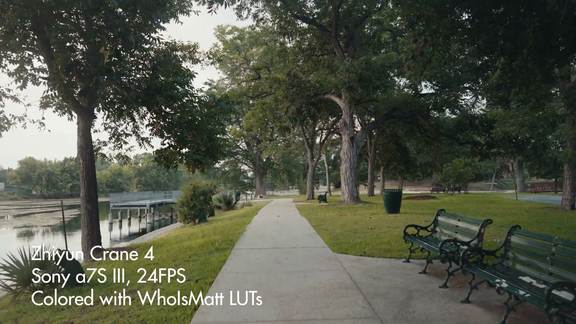 Sample footage of a park path shot on the Zhiyun Crane 4 with a Sony a7S III at 24fps