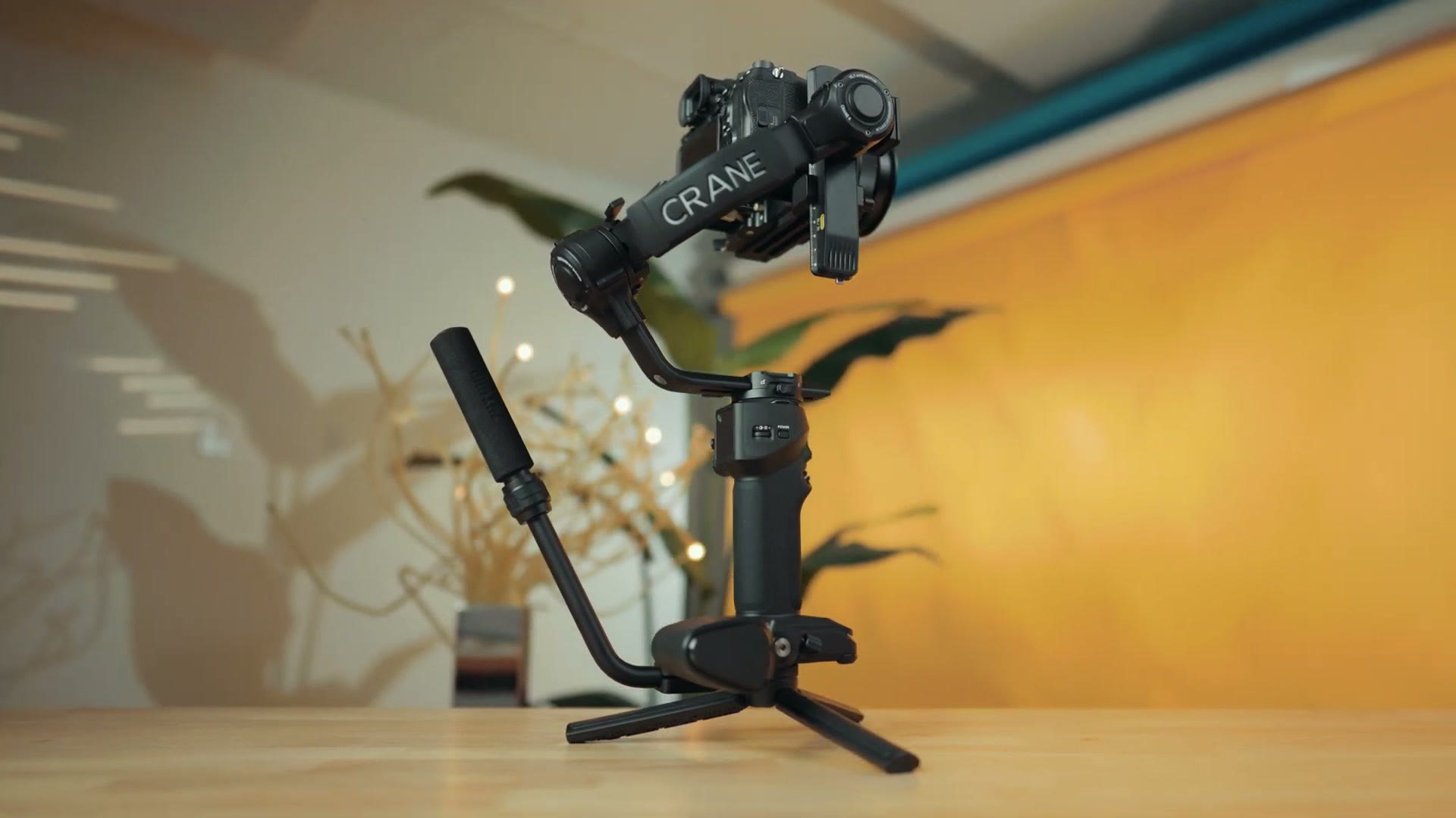 The Zhiyun Crane 4 with the underslung sling handle attached