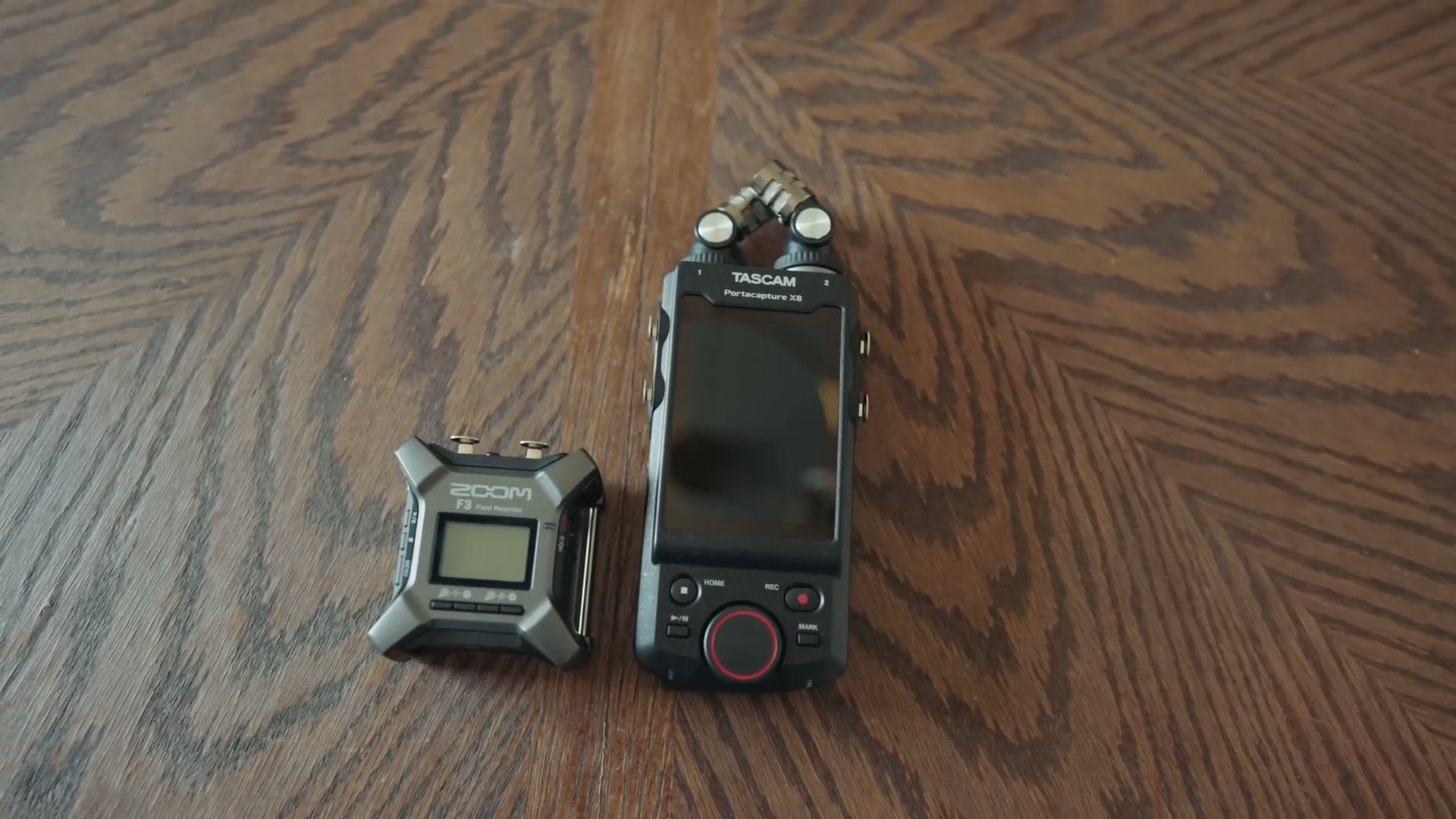 Zoom F3 sitting next to the Tascam Portacapture X8
