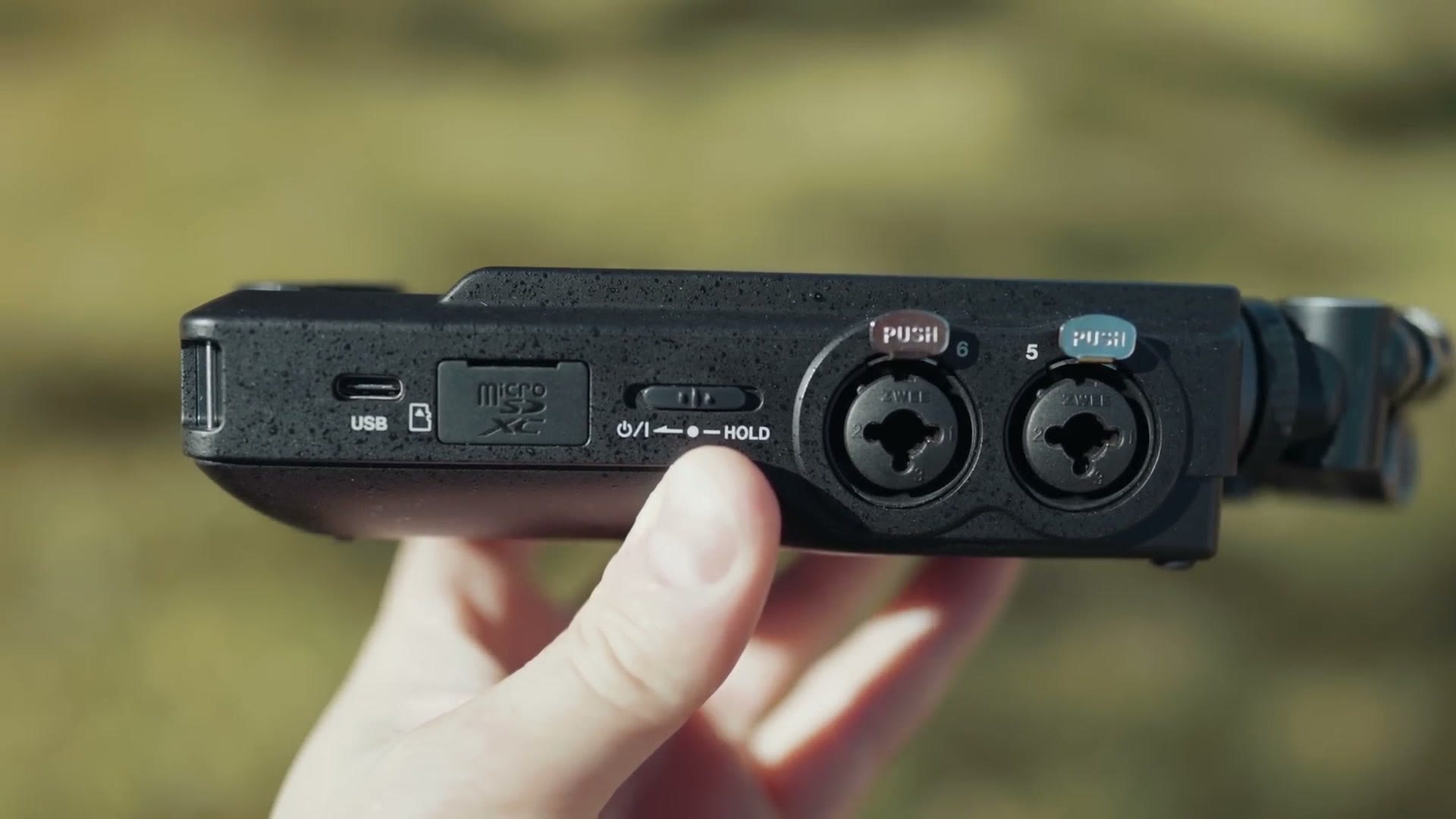 Zoom F3 XLR inputs on the side of the recorder