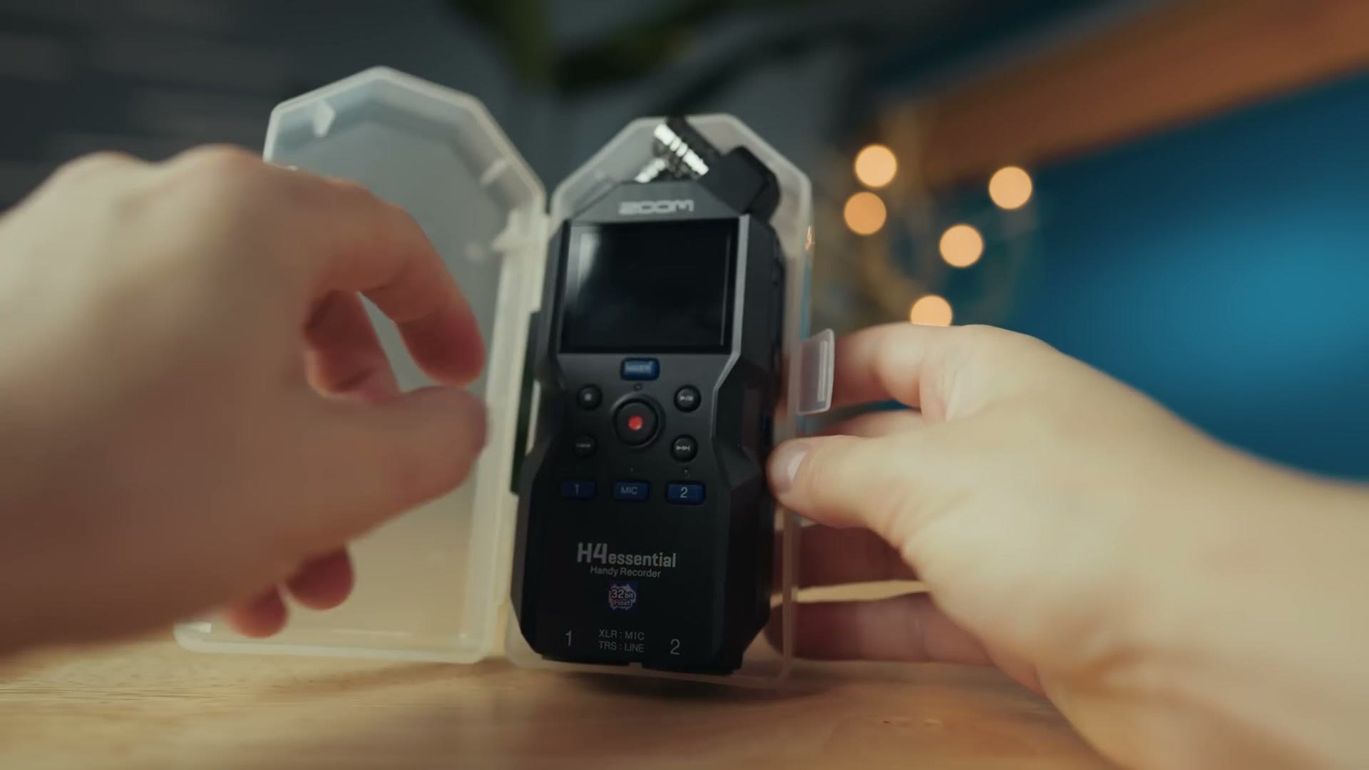 Zoom H4essential being placed into the case that came with the older Zoom H4n