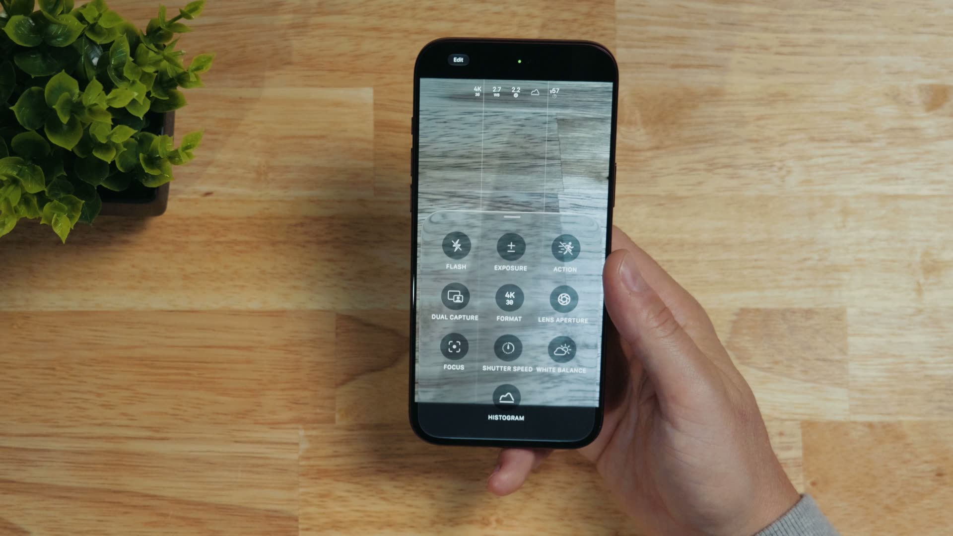 The advanced settings panel in the iPhone 18 Pro camera app showing the new pro level controls