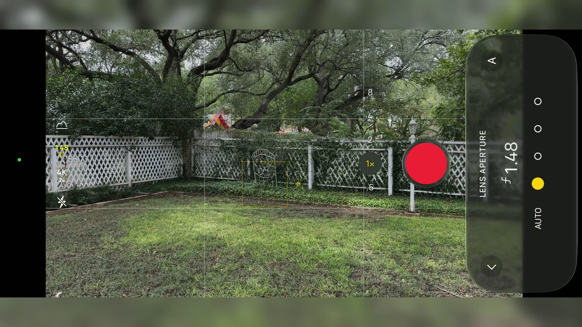 The iPhone 18 Pro camera app showing the variable aperture control set to a hard F-stop