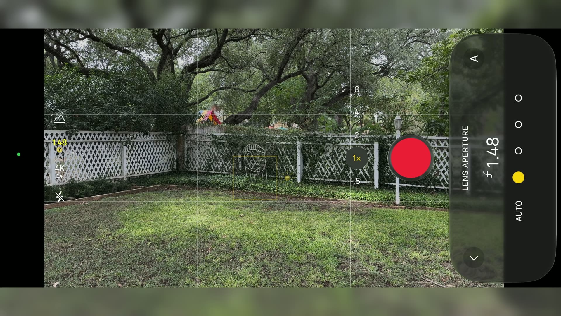 iPhone 18 Pro camera app with the lens aperture control set to f1.48